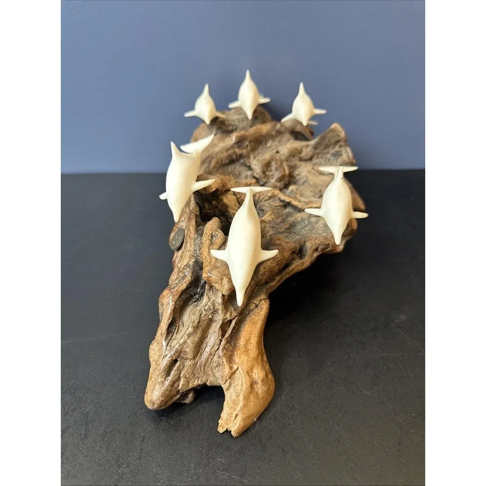 John Perry Pod Of‎ 7 Dolphins On Wood.